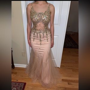 Pink mermaid rhinestone dress with see through mid area